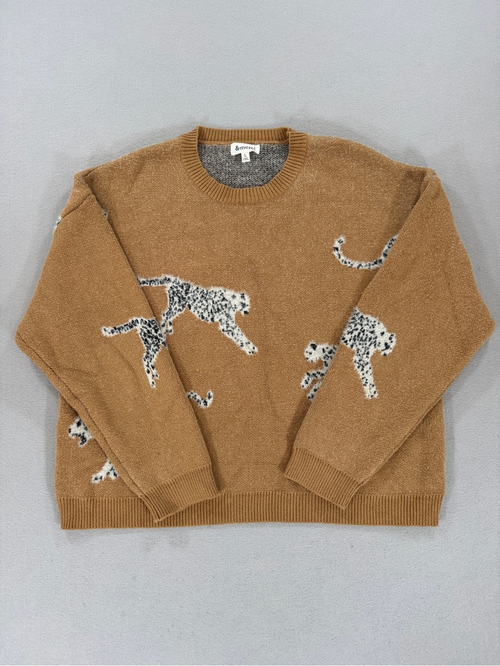 &merci Camel Leopard Animal Print Crewneck Sweater Women’s Large